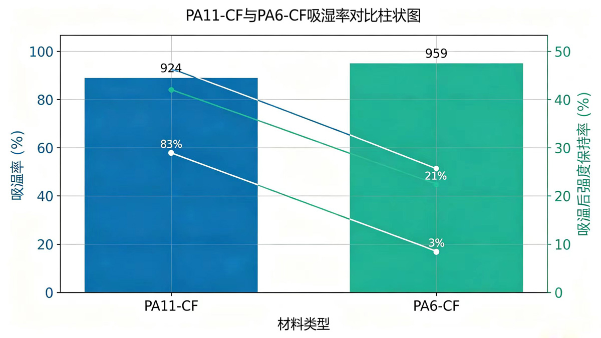 PA11-CF vs PA6-CF吸湿率对比