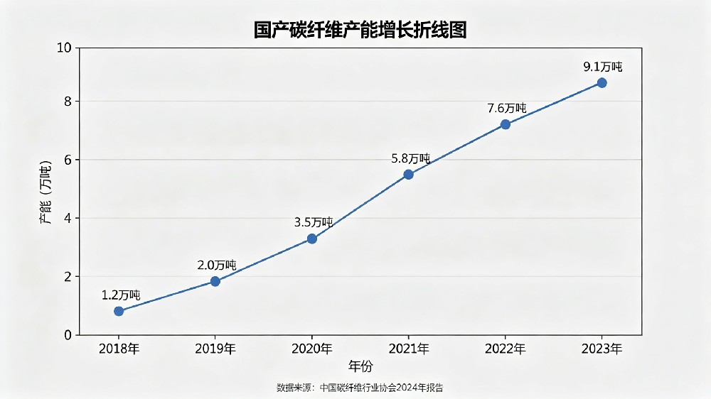 国产碳纤维产能增长折线图