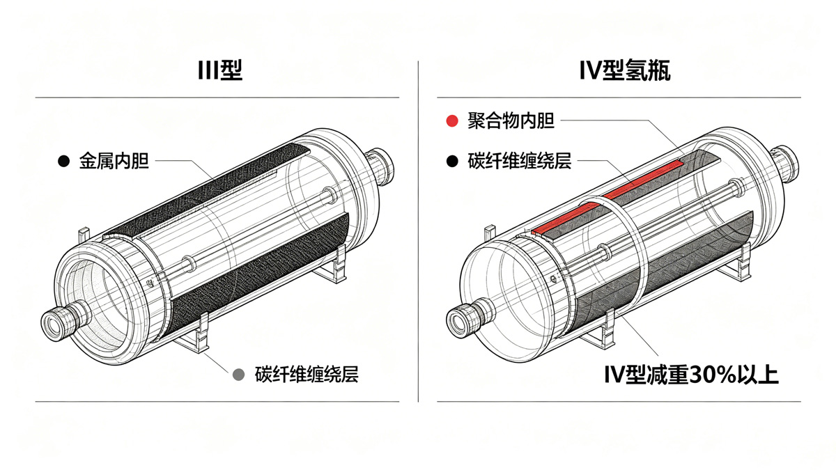 碳纤维III型与IV型储氢瓶结构对比