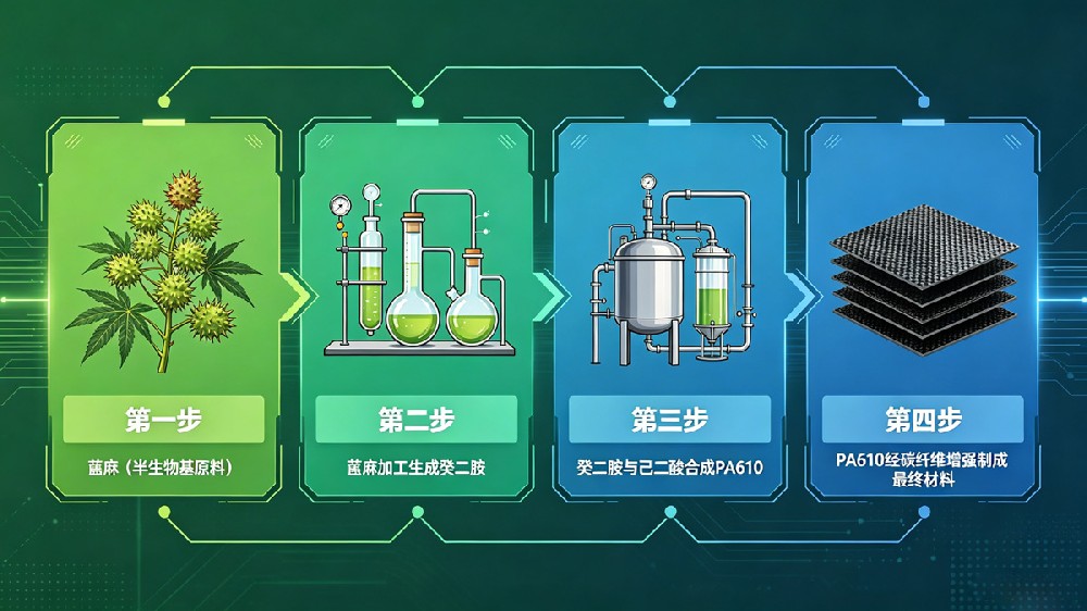 蓖麻→癸二胺→PA610→碳纤维增强 蓖麻→癸二胺→PA610→碳纤维增强