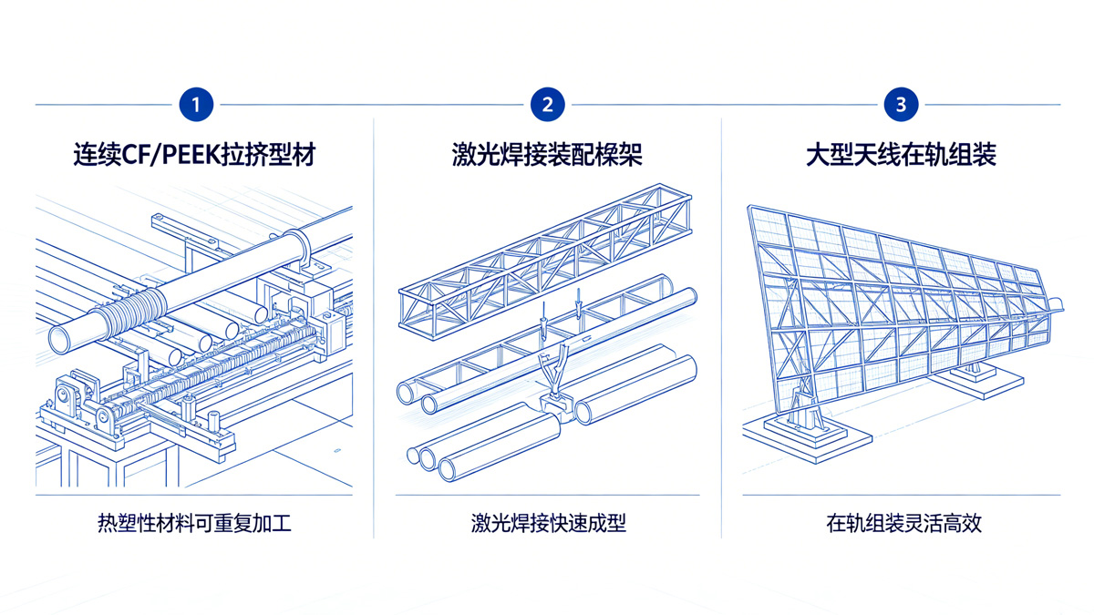 PEEK拉挤型材+激光焊接太空桁架建造示意图 PEEK拉挤型材+激光焊接太空桁架建造示意图
