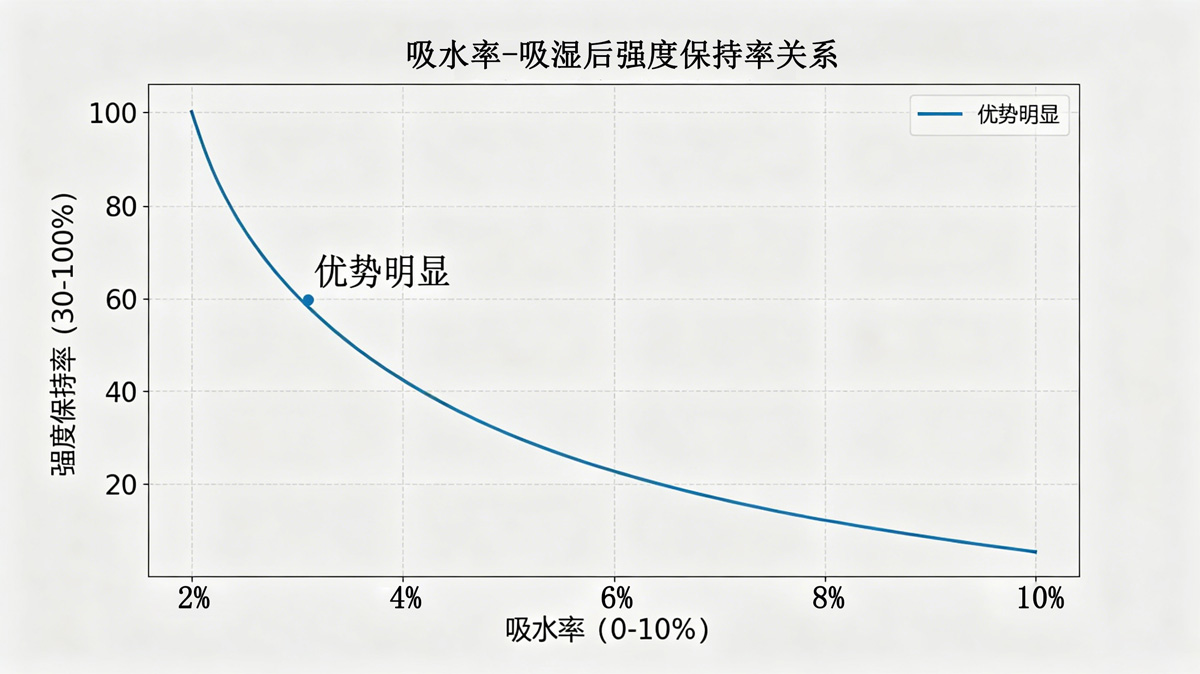 吸水率-吸湿后强度保持率关系