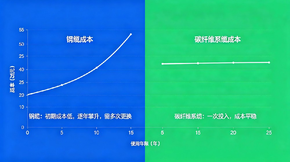 碳纤维系缆与钢缆全寿命成本对比