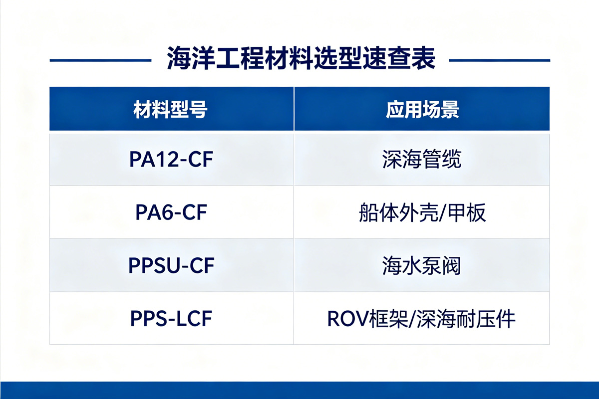 海洋工程材料选型速查表