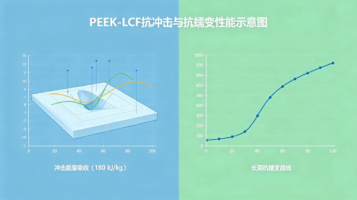 PEEK-LCF抗冲击与抗蠕变性能示意图 PEEK-LCF抗冲击与抗蠕变性能示意图