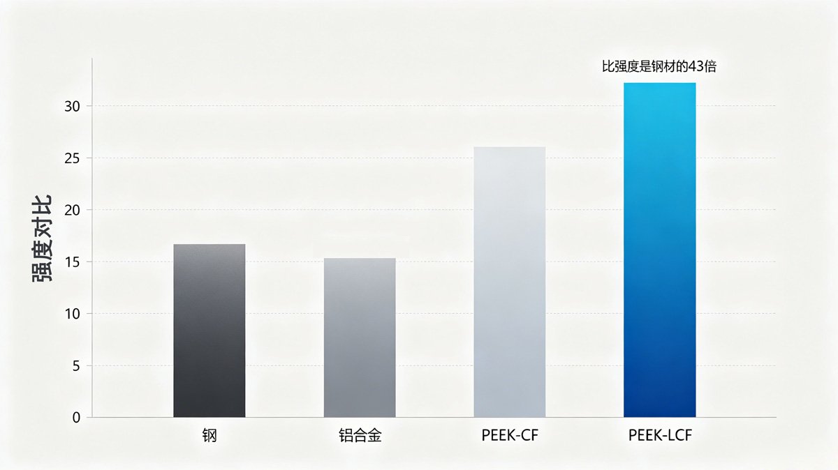 PEEK-LCF与金属材料比强度对比 PEEK-LCF与金属材料比强度对比