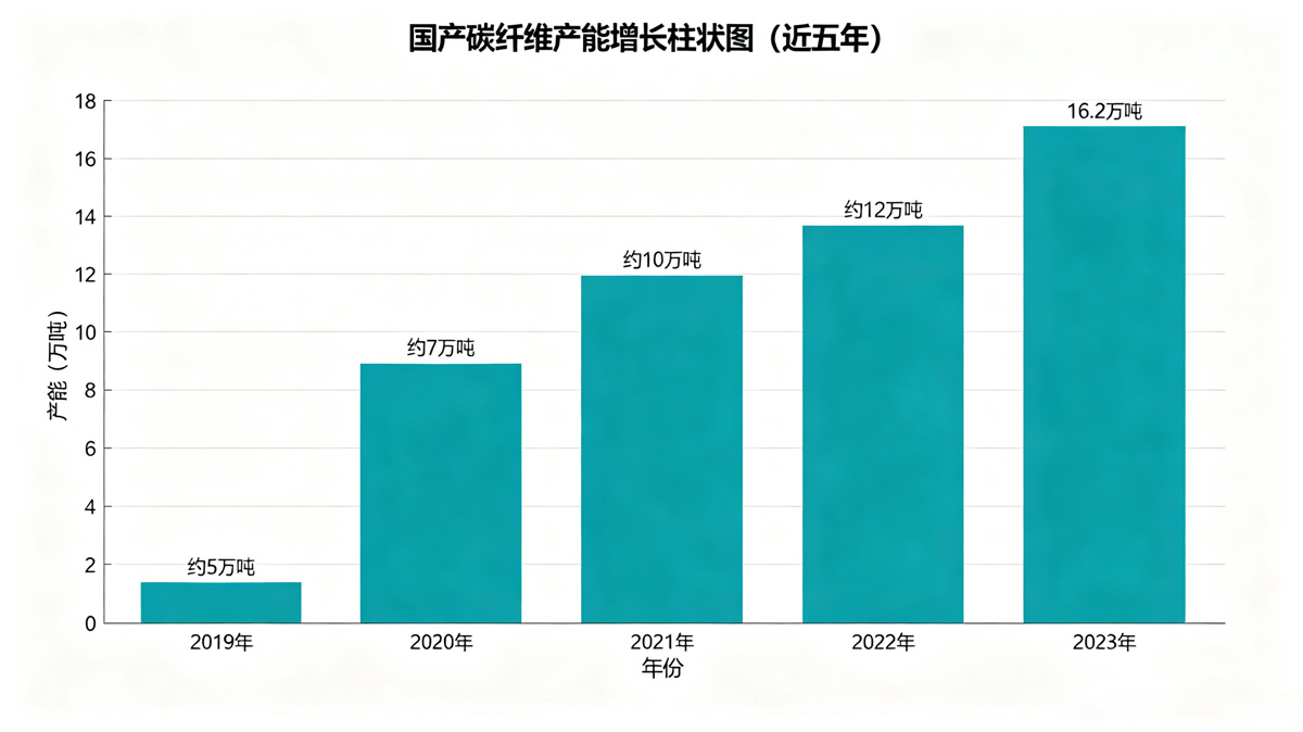 国产碳纤维产能增长柱状图 国产碳纤维产能增长柱状图