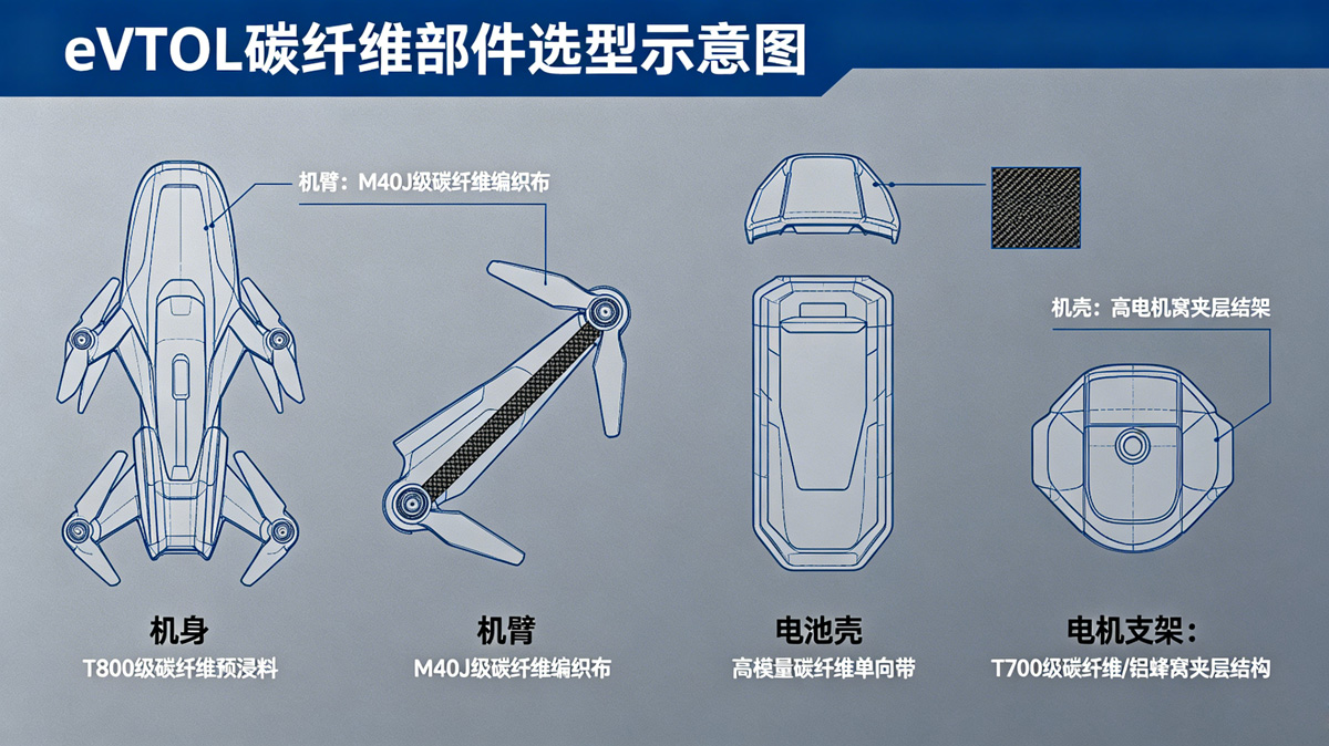 eVTOL碳纤维部件选型示意图