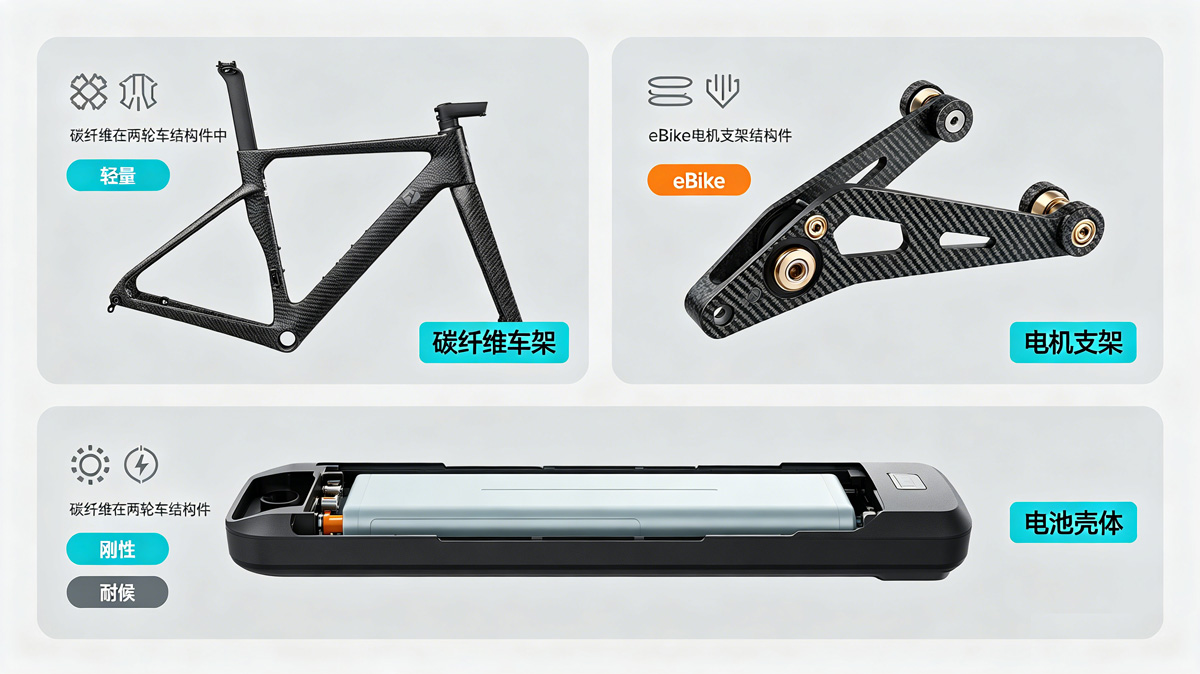 碳纤维自行车车架及eBike部件应用拼图
