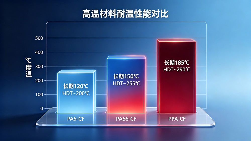 三款材料耐温阶梯对比柱状图