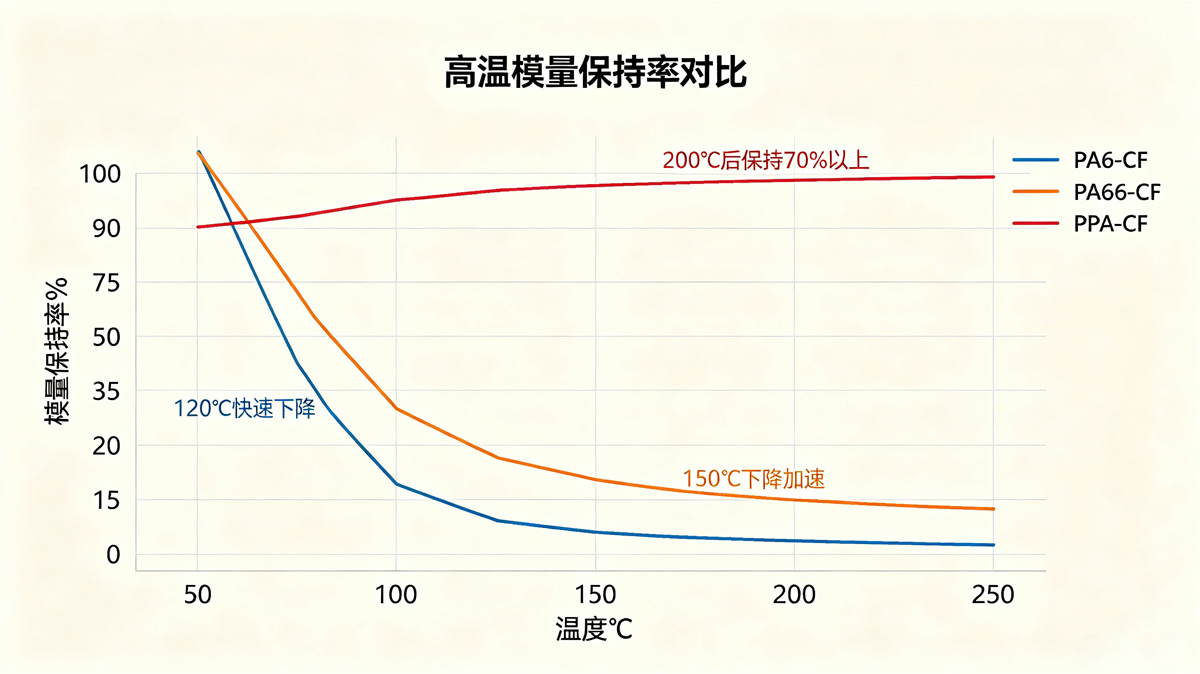 三款材料高温模量保持率曲线图