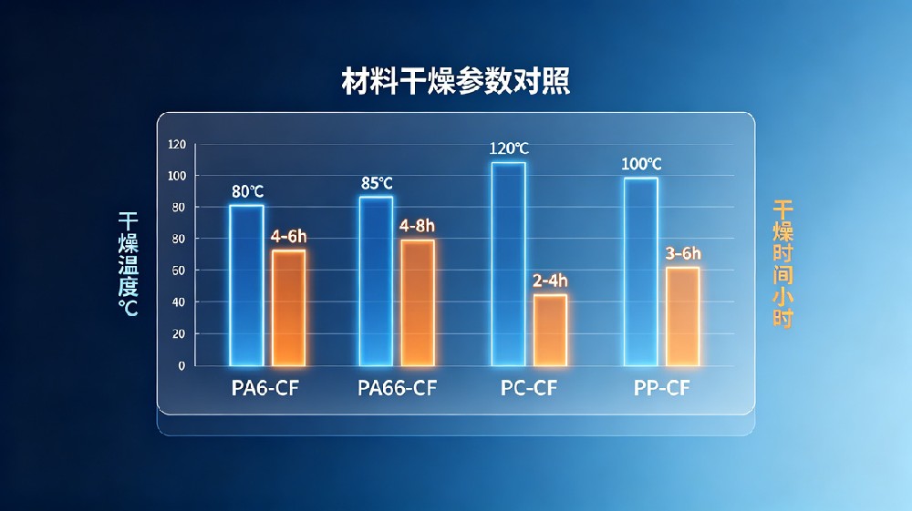 PA6-CF干燥温度-时间参数对照柱状图 PA6-CF干燥温度-时间参数对照柱状图
