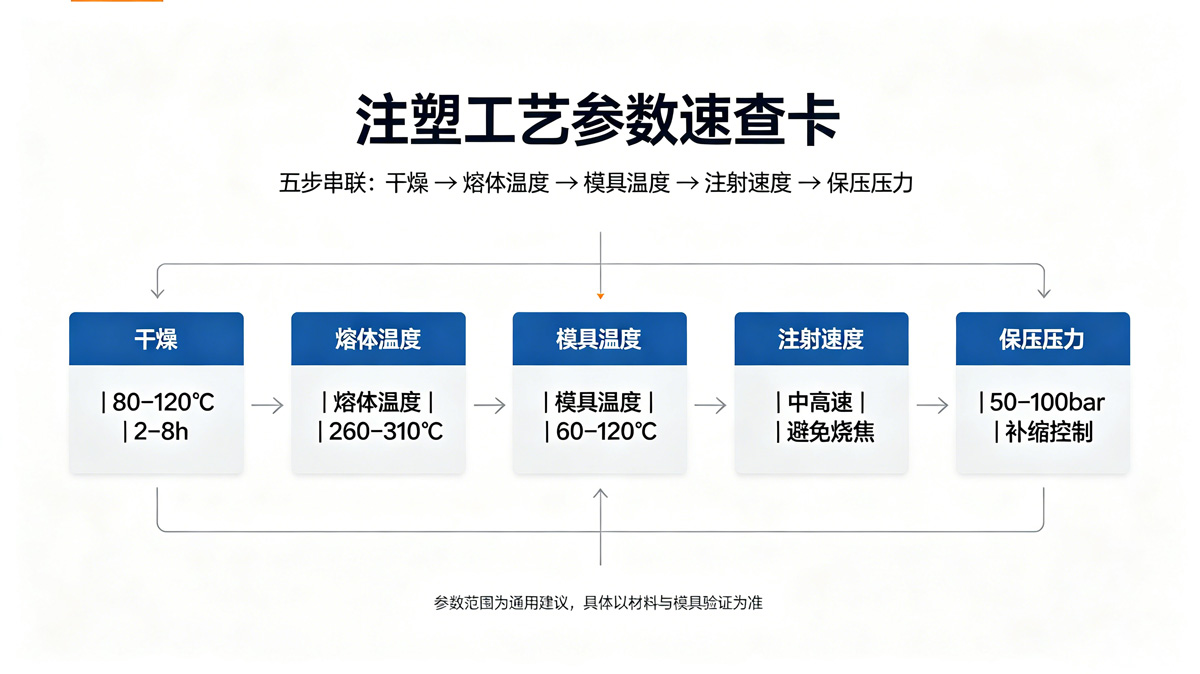 PA6-CF注塑工艺参数速查卡 PA6-CF注塑工艺参数速查卡