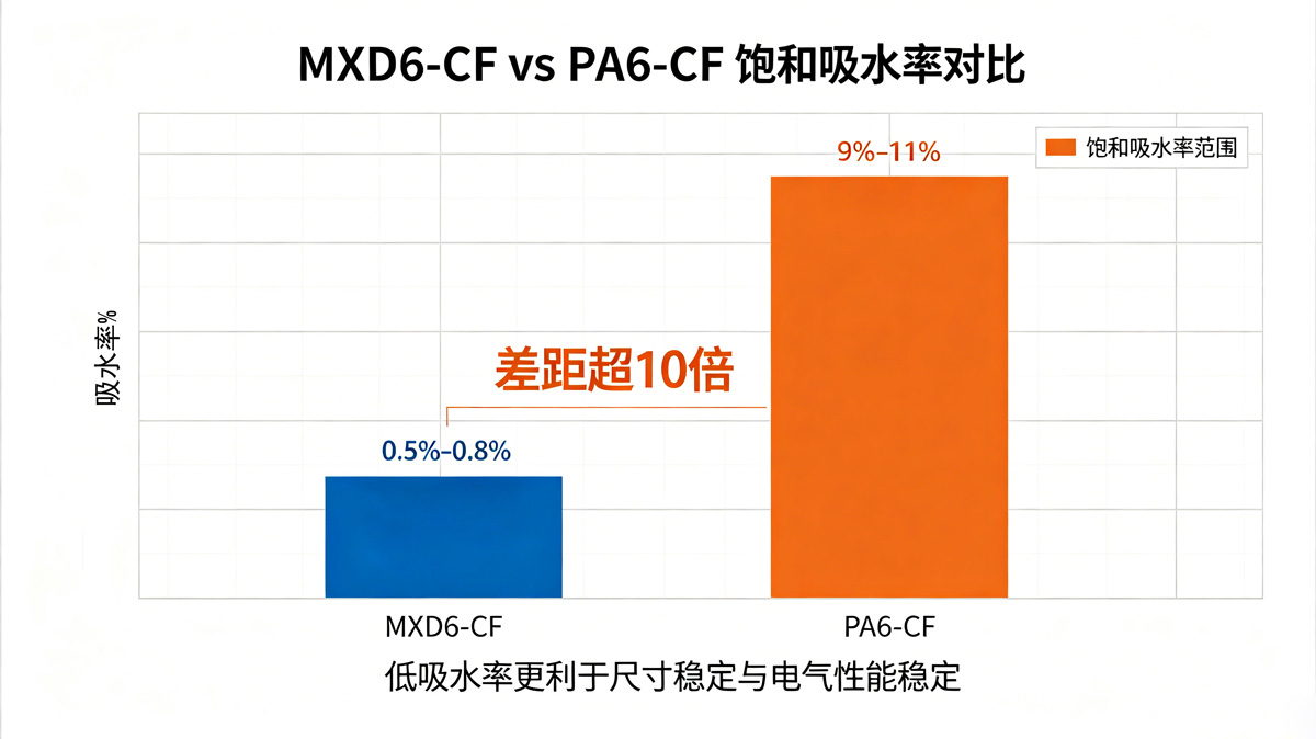MXD6-CF-vs-PA6-CF饱和吸水率对比柱状图 MXD6-CF-vs-PA6-CF饱和吸水率对比柱状图