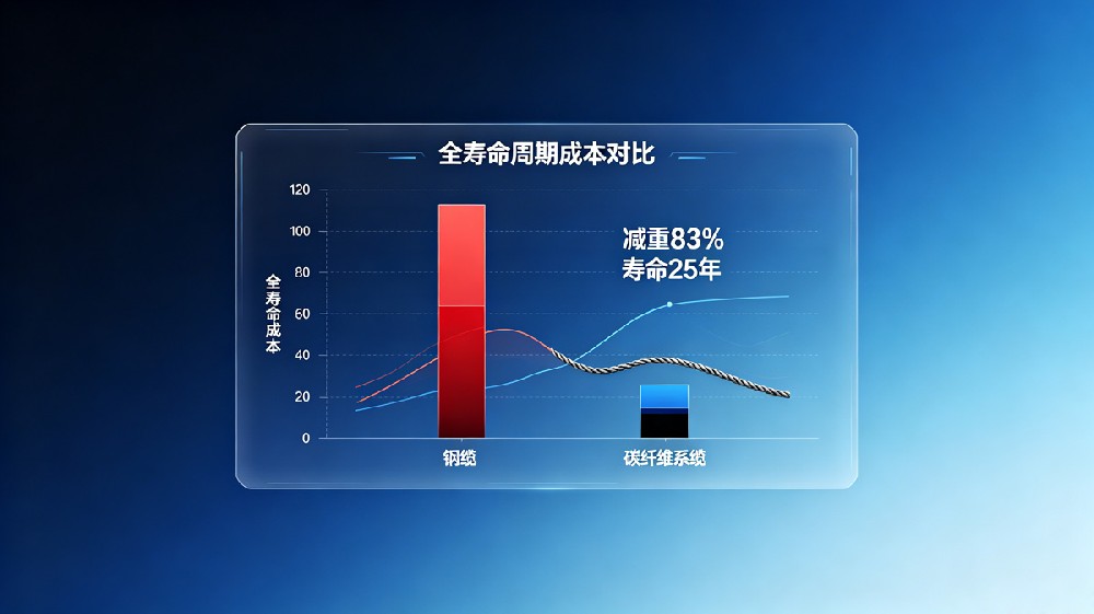 碳纤维系缆与钢缆全寿命周期成本对比柱状图