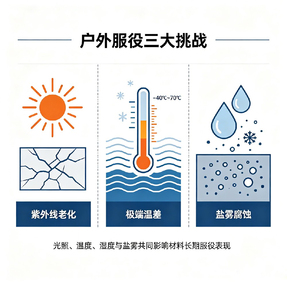 碳纤维复合材料户外环境三重考验示意图 碳纤维复合材料户外环境三重考验示意图