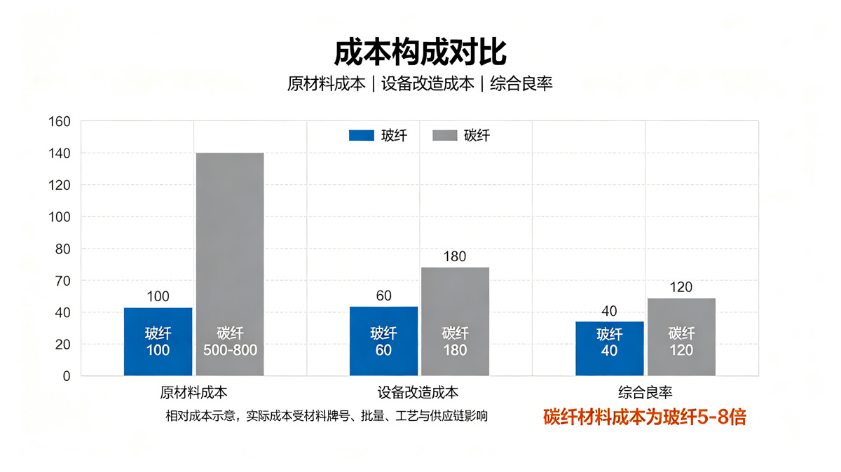碳纤维与玻纤成本构成对比 碳纤维与玻纤成本构成对比