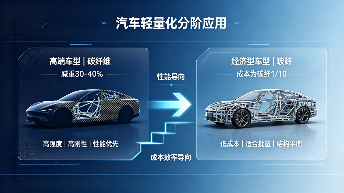 碳纤维与玻纤再汽车轻量化分阶应用 碳纤维与玻纤再汽车轻量化分阶应用
