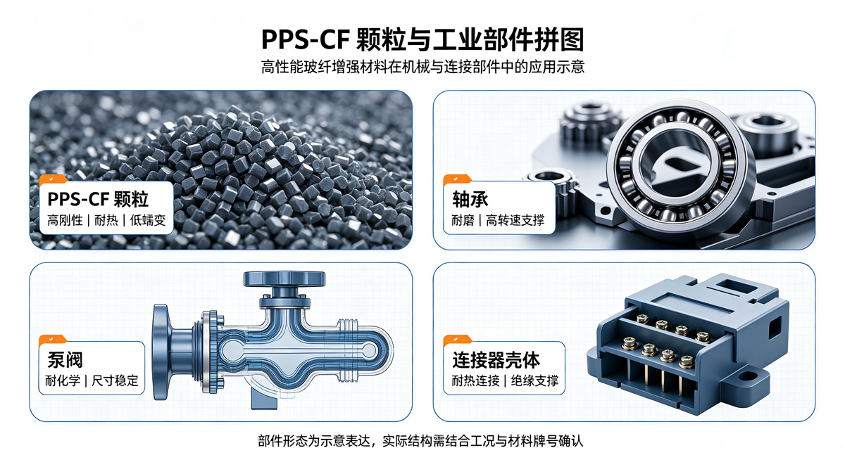PPS-CF颗粒与工业部件拼图 PPS-CF颗粒与工业部件拼图