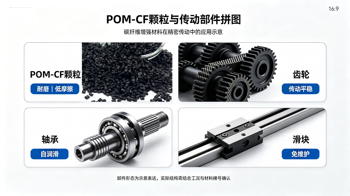 POM-CF颗粒与传动部件拼图