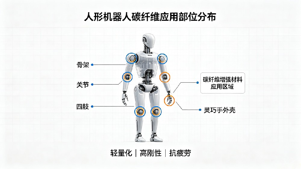 人形机器人碳纤维应用部位分布示意图