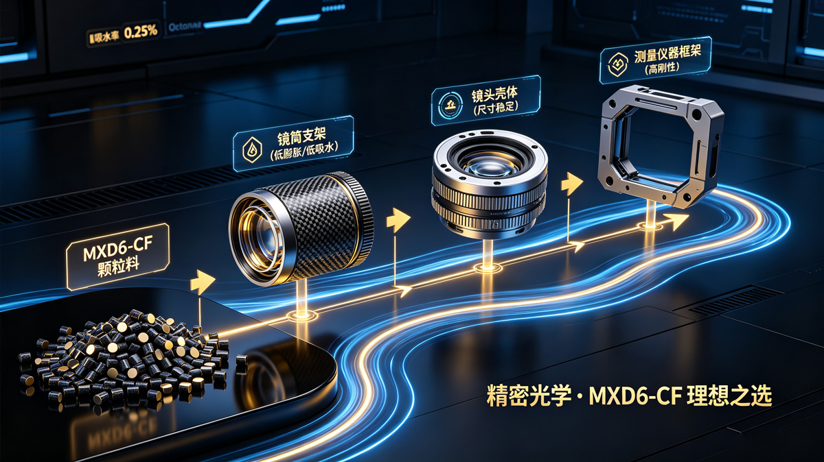 MXD6-CF颗粒与光学部件拼图
