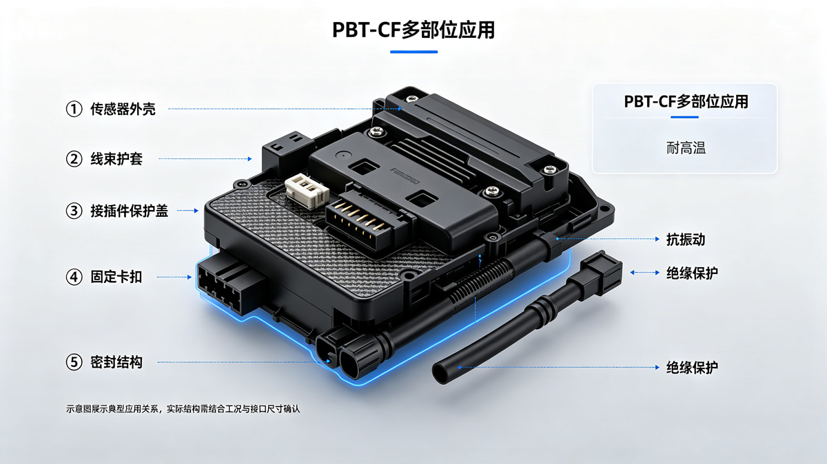 PBT-CF传感器外壳与线束护套应用