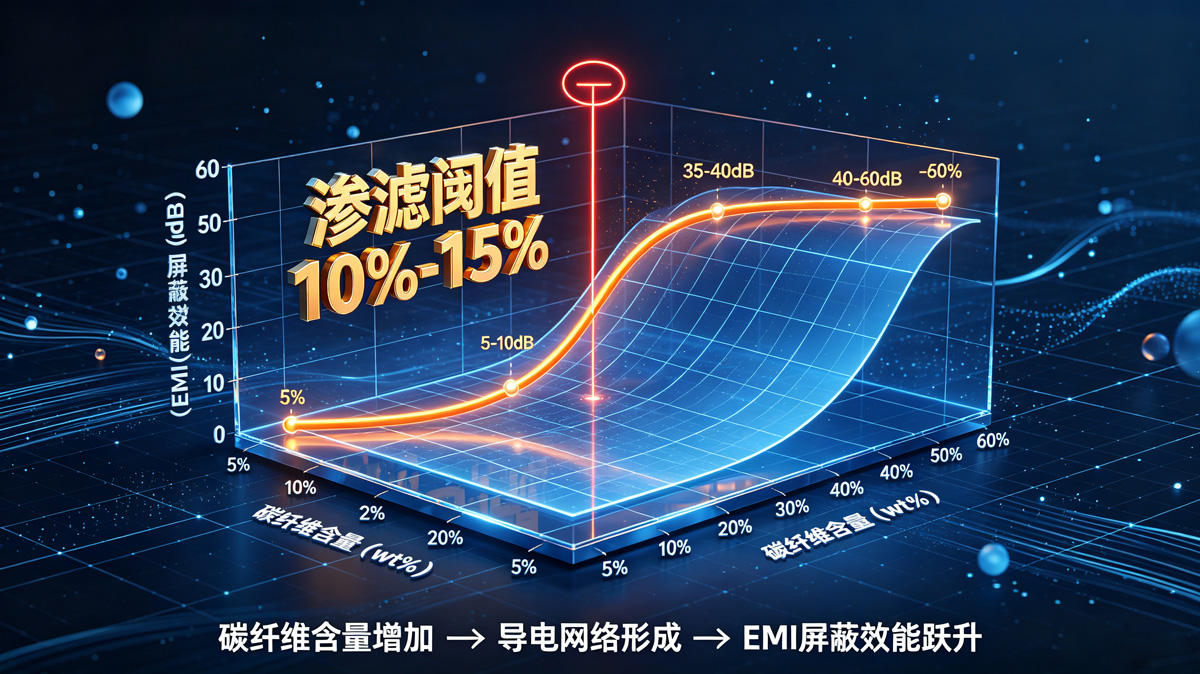 科技感3D碳纤维含量与EMI屏蔽效能关系曲线图