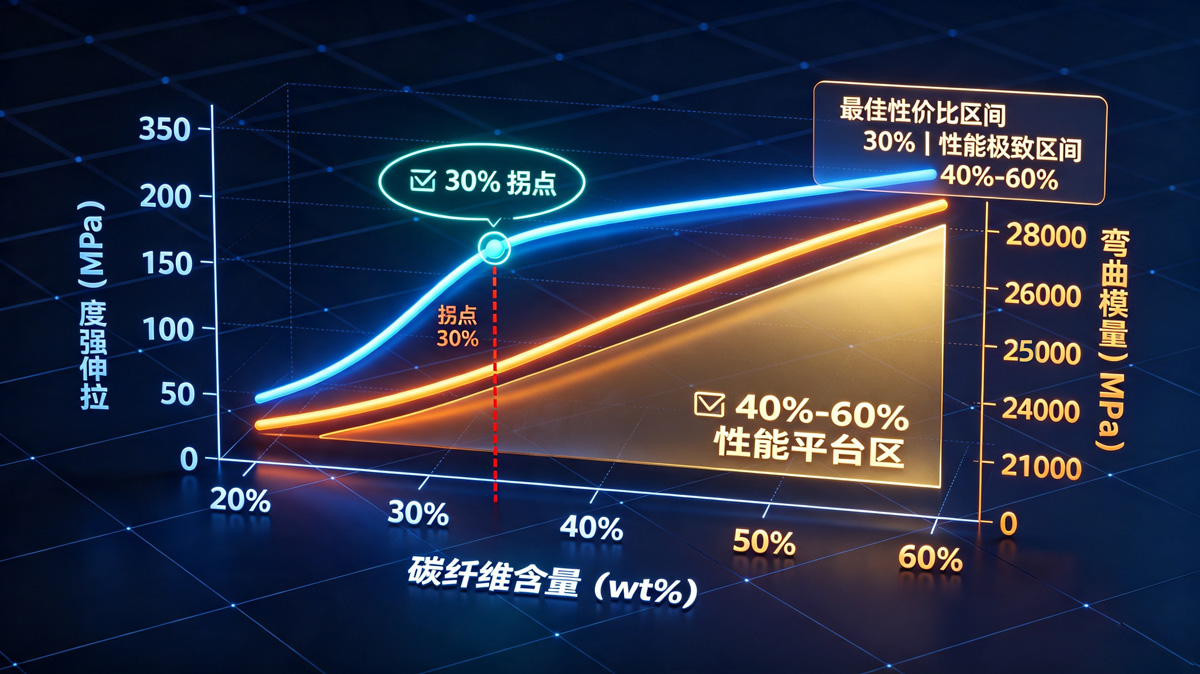 PA6-LCF不同含量性能曲线图 PA6-LCF不同含量性能曲线图