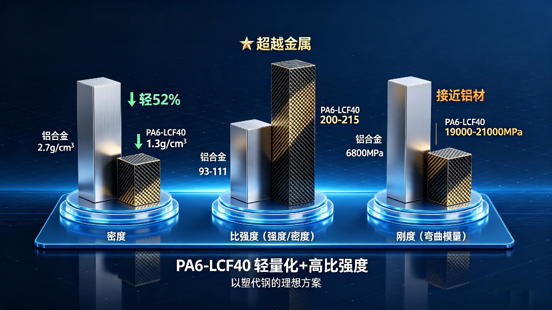 PA6-LCF40金属替代性能对比 PA6-LCF40金属替代性能对比