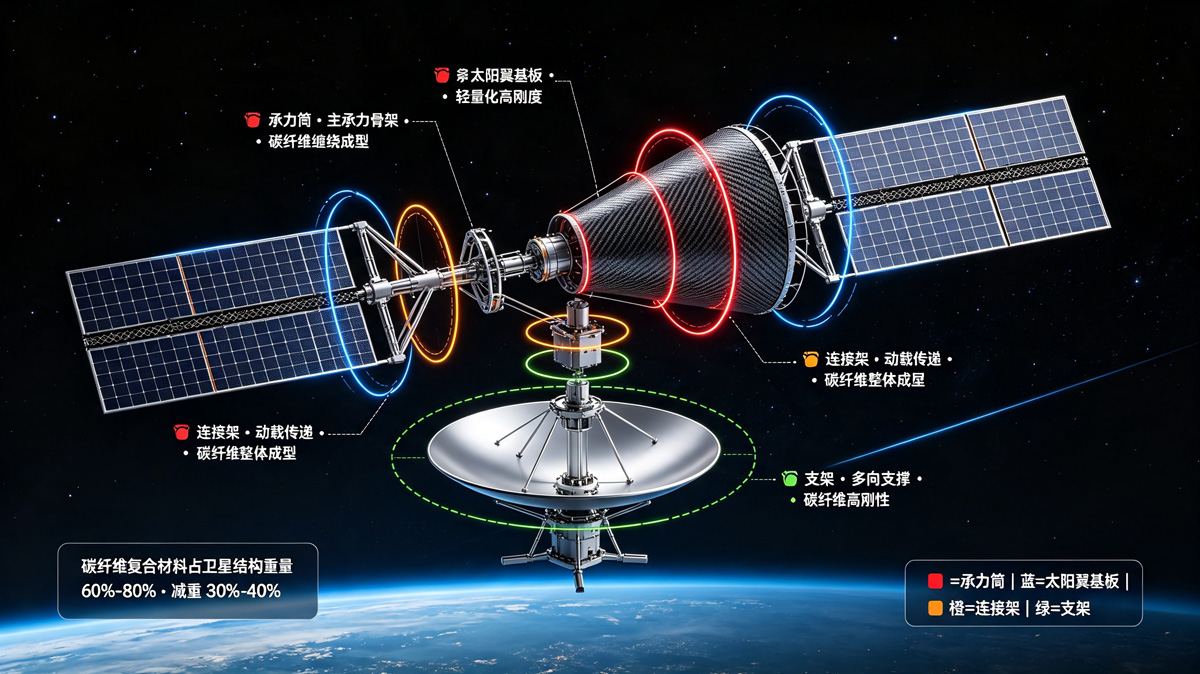 卫星碳纤维应用部位标注图