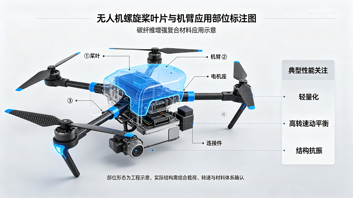 无人机螺旋桨叶片与机臂应用部位 无人机螺旋桨叶片与机臂应用部位