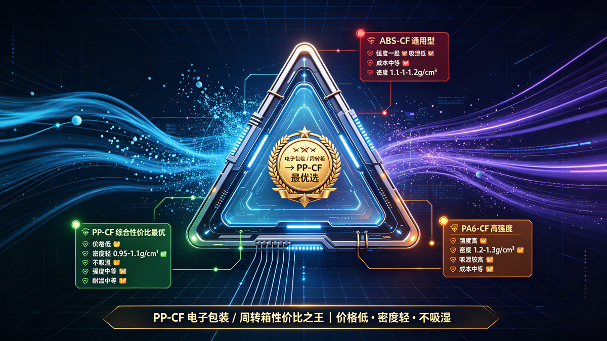 PP-CF相比PA6-CF和ABS-CF差异对比
