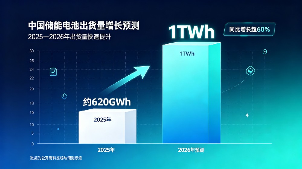 中国储能电池出货量增长柱状图