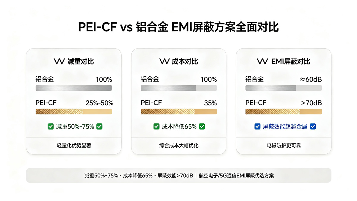 PEI-CF与铝合金EMI屏蔽方案对比图