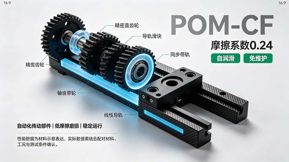 POM-CF与金属传动部件性能对比图 POM-CF与金属传动部件性能对比图