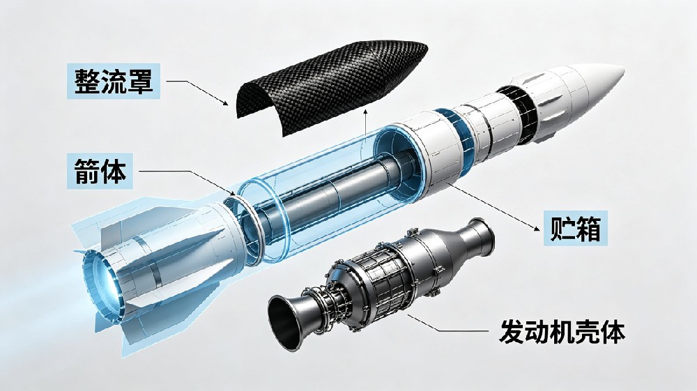 碳纤维整流罩与火箭箭体结构示意图