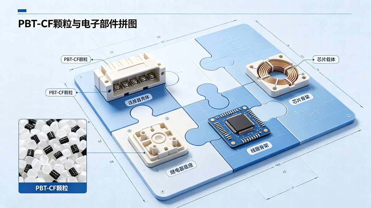 PBT-CF颗粒与电子部件拼图